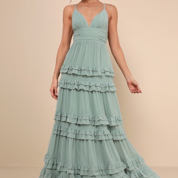 Lulus Dresses & Skirts - Lulus Lavish Perfection Sage Green Ruffled Tiered Maxi Dress - Size S